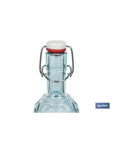 BOTELLA DE VIDRIO TRANSPARENTE AZUL CLARO CON CIERRE DE ESTRIBO 1 L VENTA UNITARIA
