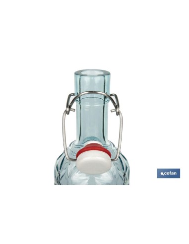 BOTELLA DE VIDRIO TRANSPARENTE AZUL CLARO CON CIERRE DE ESTRIBO 1 L VENTA UNITARIA