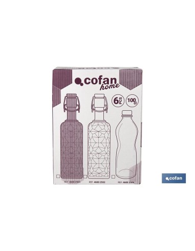 BOTELLA DE VIDRIO TRANSPARENTE CON TAPÓN ACERO INOXIDABLE 1 L