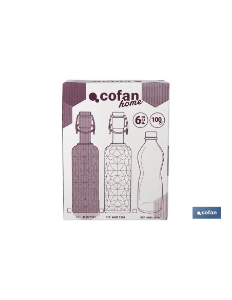 BOTELLA DE VIDRIO TRANSPARENTE CON TAPÓN ACERO INOXIDABLE 1 L