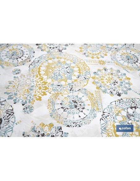 ROLLO DE MANTEL ANTIMANCHAS MOSAICO CÁLIDO 1,40 X 20 M