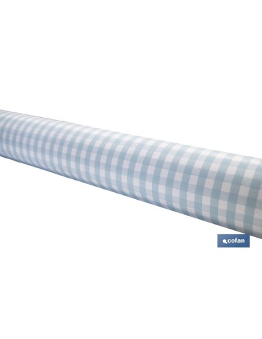 ROLLO DE MANTEL ANTIMANCHAS CUADROS AZULES 1,40 X 20 M