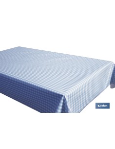ROLLO DE MANTEL ANTIMANCHAS CUADROS AZULES 1,40 X 20 M 2