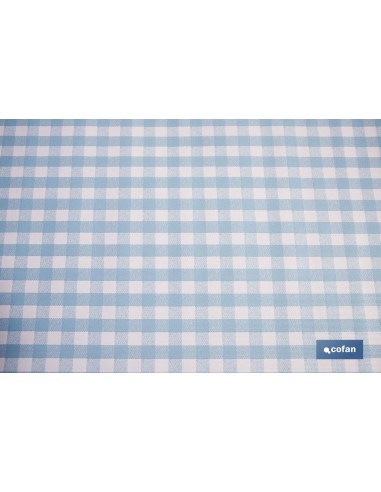 ROLLO DE MANTEL ANTIMANCHAS CUADROS AZULES 1,40 X 20 M