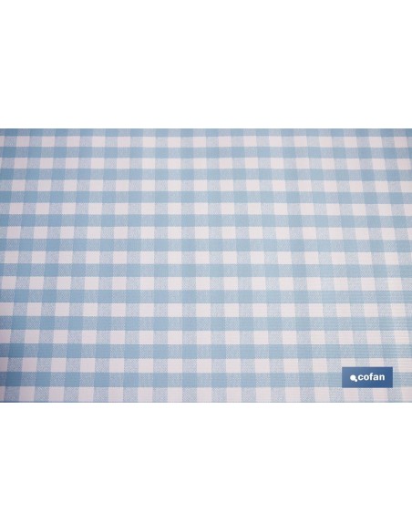 ROLLO DE MANTEL ANTIMANCHAS CUADROS AZULES 1,40 X 20 M