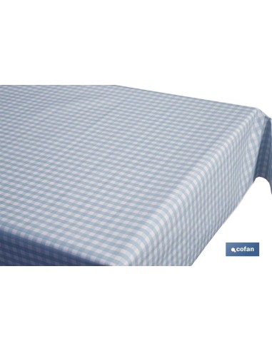 ROLLO DE MANTEL ANTIMANCHAS CUADROS AZULES 1,40 X 20 M
