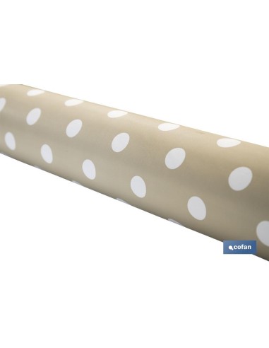 ROLLO DE MANTEL ANTIMANCHAS DE LUNARES BEIGE 1,40 X 20 M