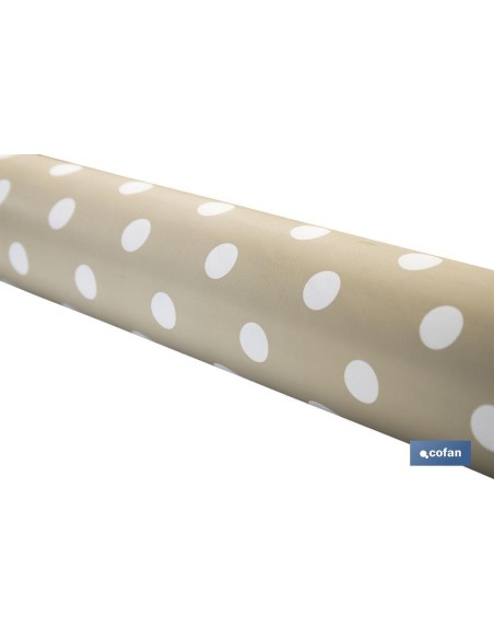 ROLLO DE MANTEL ANTIMANCHAS DE LUNARES BEIGE 1,40 X 20 M