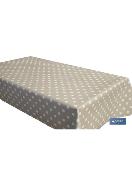 ROLLO DE MANTEL ANTIMANCHAS DE LUNARES BEIGE 1,40 X 20 M