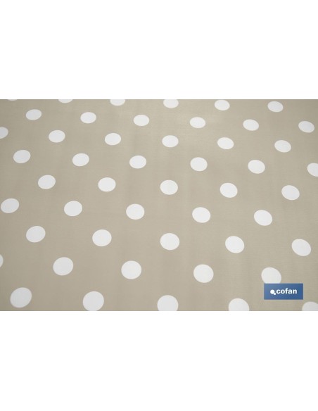 ROLLO DE MANTEL ANTIMANCHAS DE LUNARES BEIGE 1,40 X 20 M