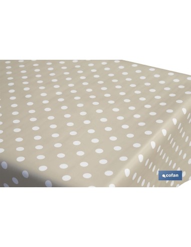 ROLLO DE MANTEL ANTIMANCHAS DE LUNARES BEIGE 1,40 X 20 M