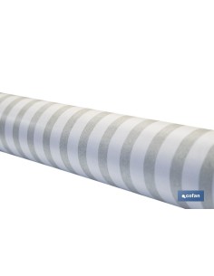 ROLLO DE MANTEL ANTIMANCHAS DE RAYAS BEIGE Y BLANCO 1,40 X 20 M