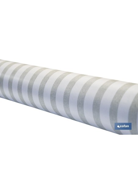 ROLLO DE MANTEL ANTIMANCHAS DE RAYAS BEIGE Y BLANCO 1,40 X 20 M