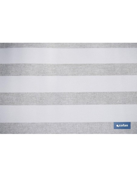 ROLLO DE MANTEL ANTIMANCHAS DE RAYAS BEIGE Y BLANCO 1,40 X 20 M