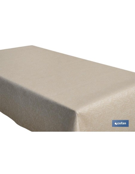 ROLLO DE MANTEL ANTIMANCHAS RESINADO TEXTURA BEIGE 60 % ALGODÓN, 40 % POLIÉSTER 1,40 X 20 M