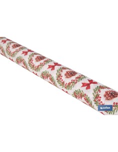 ROLLO DE MANTEL RESINADO ANTIMANCHAS LAZOS Y PIÑAS 75% ALGODÓN 25% POLIÉSTER 1,40 X 15 M 2
