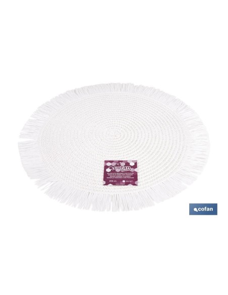 BAJOPLATO REDONDO FLECOS DE COLOR BLANCO MEDIDA 38 CM