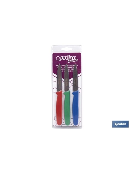 PACK DE 3 CUCHILLOS PUNTILLA COLOR ROJO VERDE AZUL