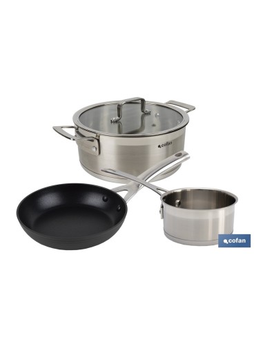 PACK DE CACEROLA INDUCCIÓN 4.3 L, CAZO 1L INDUCCIÓN, SARTEN INDUCCIÓN 20 CM