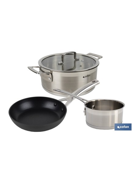 PACK DE CACEROLA INDUCCIÓN 4.3 L, CAZO 1L INDUCCIÓN, SARTEN INDUCCIÓN 20 CM