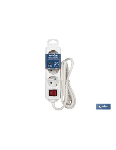 BASE MÚLTIPLE 3T. 1,4M CABLE C/INT. (16A-250V)
