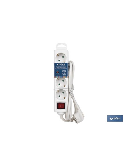 BASE MÚLTIPLE 4T. 1,4M CABLE C/INT. (16A-250V)