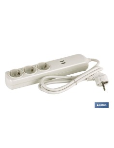 BASE BIPOLAR 3 TOMAS Y PROLONGACIÓN 1,5M CON T/T LATERAL 16A 250V USB