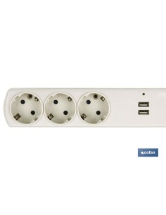 BASE BIPOLAR 3 TOMAS Y PROLONGACIÓN 1,5M CON T/T LATERAL 16A 250V USB 2