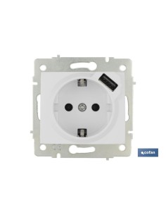 BASE ENCHUFE 2P+T CON OBTURADOR MODELO PACIFIC 16A 250V ENTRADA USB