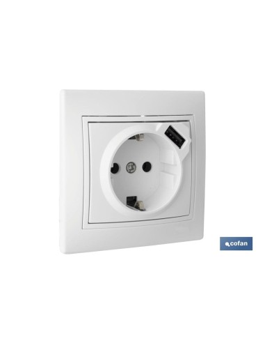 BASE ENCHUFE USB MONOBLOC MODELO PACIFIC 2P+T CON OBTURADOR 16A 250V 2.1A 5V