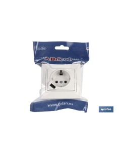 BASE ENCHUFE USB MONOBLOC MODELO PACIFIC 2P+T CON OBTURADOR 16A 250V 2.1A 5V 2