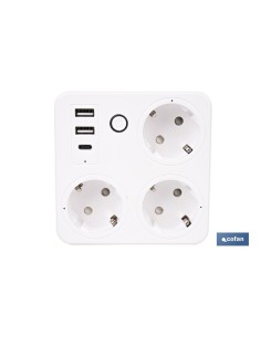 REGLETA INTELIGENTE CON 3 TOMAS Y 2 PUERTOS USB Y TIPO C