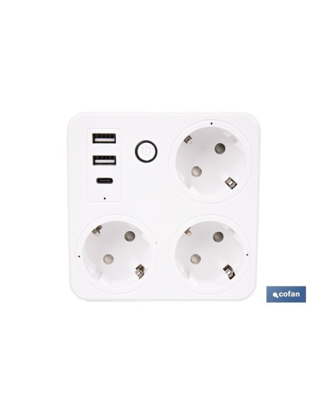 REGLETA INTELIGENTE CON 3 TOMAS Y 2 PUERTOS USB Y TIPO C