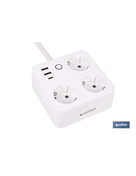 REGLETA INTELIGENTE CON 3 TOMAS Y 2 PUERTOS USB Y TIPO C