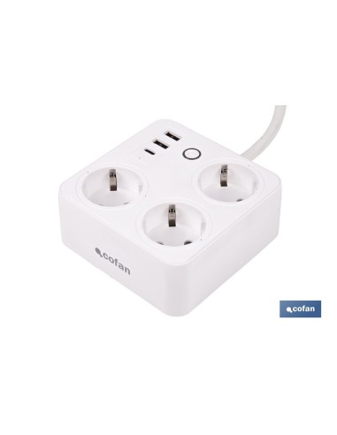 REGLETA INTELIGENTE CON 3 TOMAS Y 2 PUERTOS USB Y TIPO C