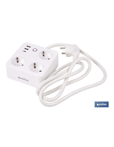 REGLETA INTELIGENTE CON 3 TOMAS Y 2 PUERTOS USB Y TIPO C