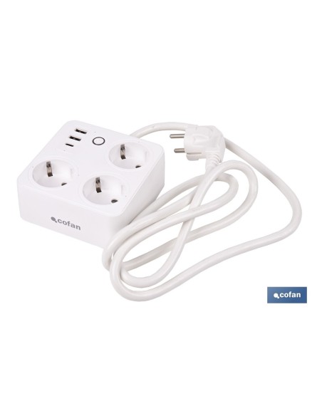 REGLETA INTELIGENTE CON 3 TOMAS Y 2 PUERTOS USB Y TIPO C