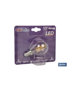 BOMBILLA LED ESFERICA FILAMENTO E14 4W 470LM 2700K 2