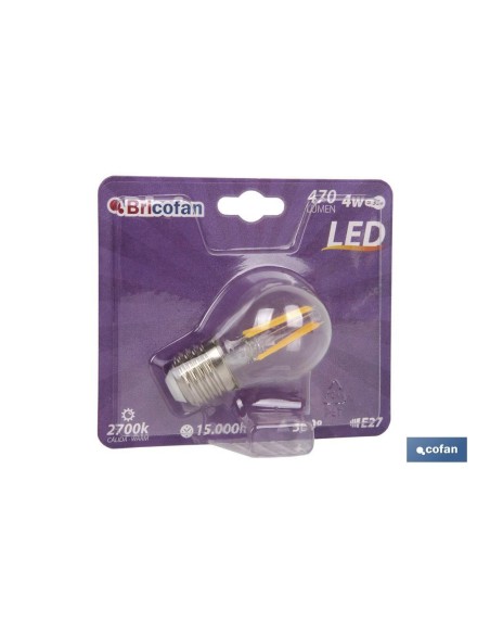 BOMBILLA LED ESFERICA FILAMENTO E27 4W 470LM 2700K