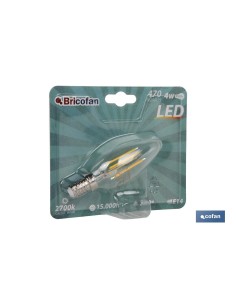 BOMBILLA LED VELA FILAMENTO E14 4W 470LM 2700K 2