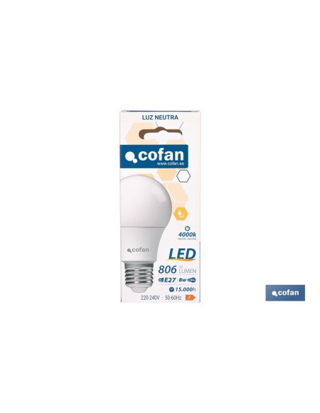 BOMBILLA LED CLASSIC E27 8 W 806 LM 4000 K