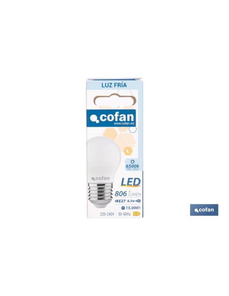 BOMBILLA LED ESFÉRICA E27 6.5 W 806 LM 6500 K