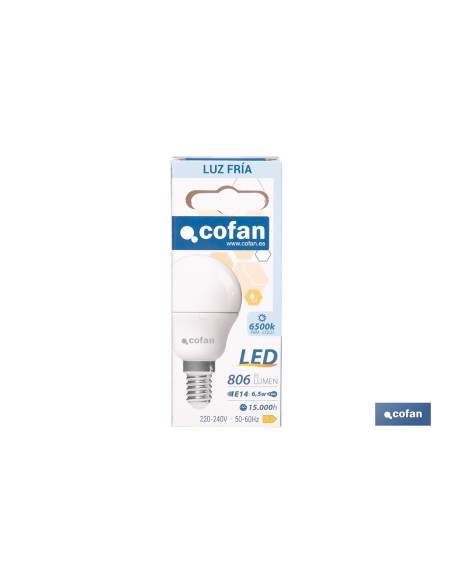 BOMBILLA LED ESFÉRICA E14 6.5 W 806 LM 6500 K