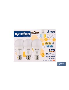 PACK DE 3 BOMBILLAS E27 A60 14W 1521 LM 5CCT 2