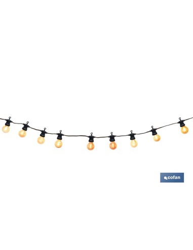 GUIRNALDA DE BOMBILLAS LED 10 UDS. CON PANEL SOLAR A19 3,7 V 1,2 Ah IP44 2700 K 4,5 + 3 M