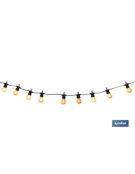 GUIRNALDA DE BOMBILLAS LED 10 UDS. CON PANEL SOLAR A19 3,7 V 1,2 Ah IP44 2700 K 4,5 + 3 M