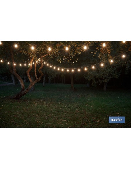 GUIRNALDA DE BOMBILLAS LED 10 UDS. CON PANEL SOLAR A19 3,7 V 1,2 Ah IP44 2700 K 4,5 + 3 M
