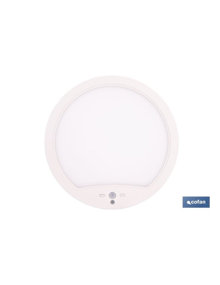 DOWNLIGHT DE SUPERFICIE BLANCO CON SENSOR DE PRESENCIA Y CREPUSCULAR 18 W Ø230 MM