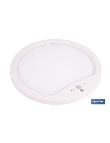 DOWNLIGHT DE SUPERFICIE BLANCO CON SENSOR DE PRESENCIA Y CREPUSCULAR 18 W Ø230 MM