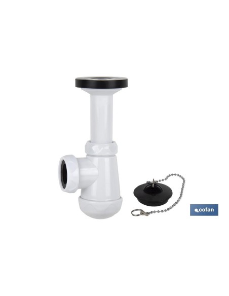 SIFÓN BOTELLA CORTO CON SALIDA Ø32-40 Y VÁLVULA LAVABO BIDÉ 1 1/4 x 70